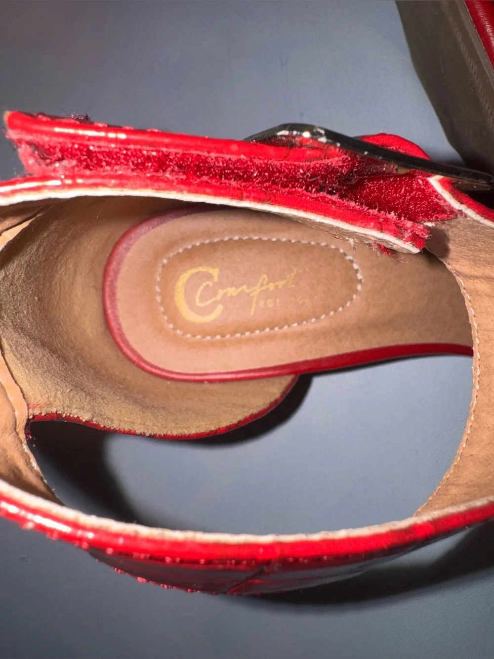 Comfort 1946 Sandals for Women Red Croc-Embossed Look Ankle Strap Wedge Sandals